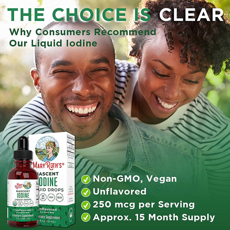 (1 Year Supply) Vegan Iodine Drops by MaryRuth's - Nascent Liquid Iodine Supplement Drops Solution - Pure, Clear Iodine - Promotes Optimal Thyroid Health - Hormone and Weight Support - 450 Servings