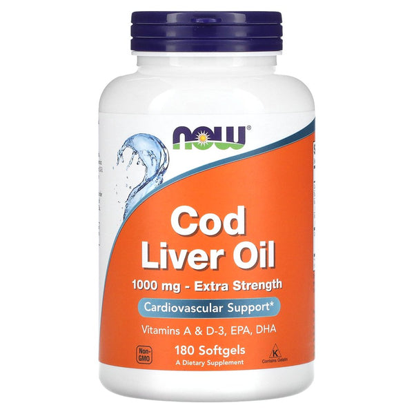 NOW Cod Liver Oil Extra Strength Softgels, 1000 Mg, 180 Ct