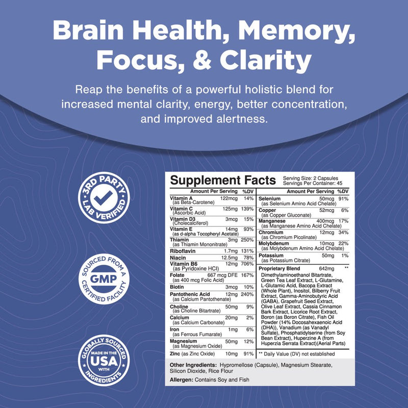 Natures Craft'S Mind Enhancement Supplement Natural Nootropic Pills for Men and Women Boost Focus Clarity Improve Memory Reduce Forgetfulness anti Aging Cognitive Enhancement 90 Capsules
