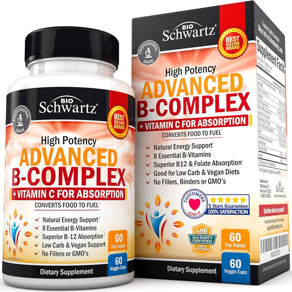 Bioschwartz Vitamin B-Complex Capsules with Vitamin C - Immunity and Nervous System Support | 60Ct
