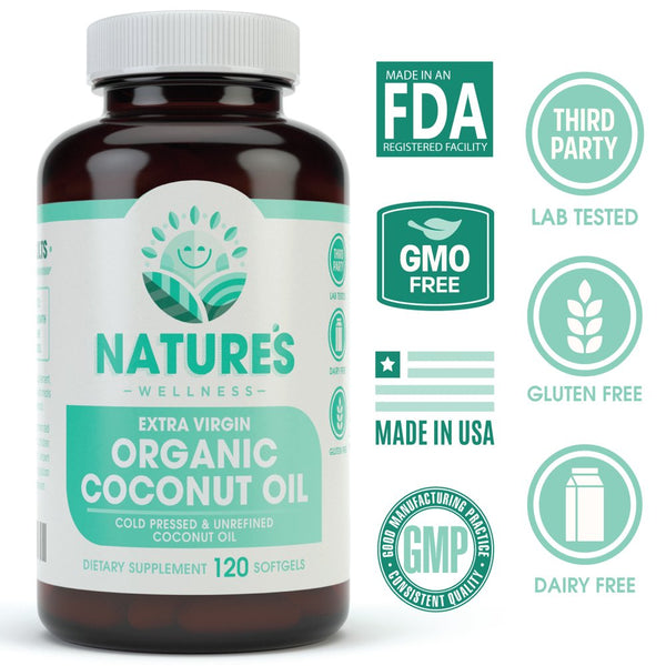 Organic Coconut Oil 2000Mg - 120 Softgels Pills - Highest Grade Extra Virgin Coconut Oil for Skin, Healthy Weight Loss, Hair Growth - Cold Pressed, Unrefined & Non-Gmo - Rich in MCFA and MCT Oil