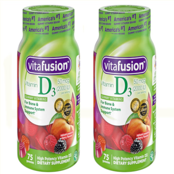 2 Pk Vitafusion Vitamin D3 2000 IU Gummy Adult Vitamins Dietary Supplement 75 Ea