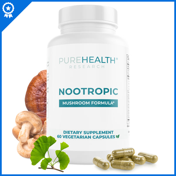 Nootropics Brain Support Supplement, Lions Mane, Shiitake, Chaga, Reishi Mushroom Powder - Enhance Memory and Improve Cognitive Health by Purehealth Research