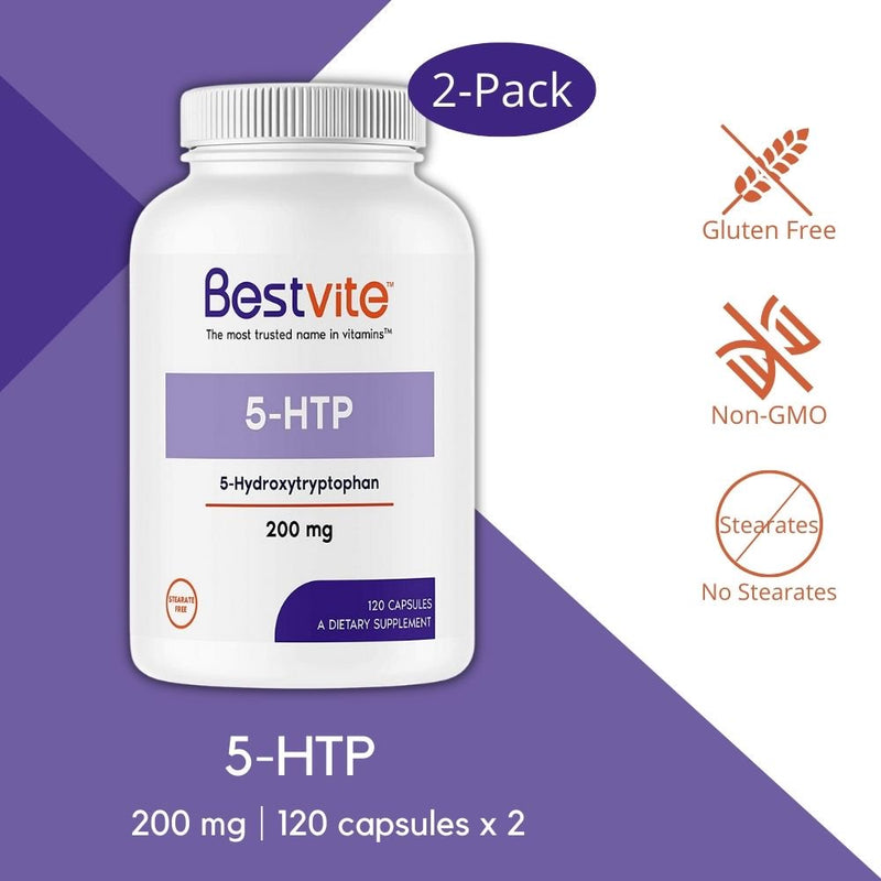 Bestvite 5-HTP 200Mg (240 Capsules) (2X120) - No Stearates or Flow Agents - Gluten Free - Non GMO