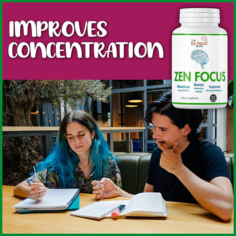 Zen Focus Brain Focus Supplement for Daily Complete Multivitamins for Men & Women, Brain Booster Supplements for Memory Focus & Clarity Nootropic Brain Function Booster 60 Pills