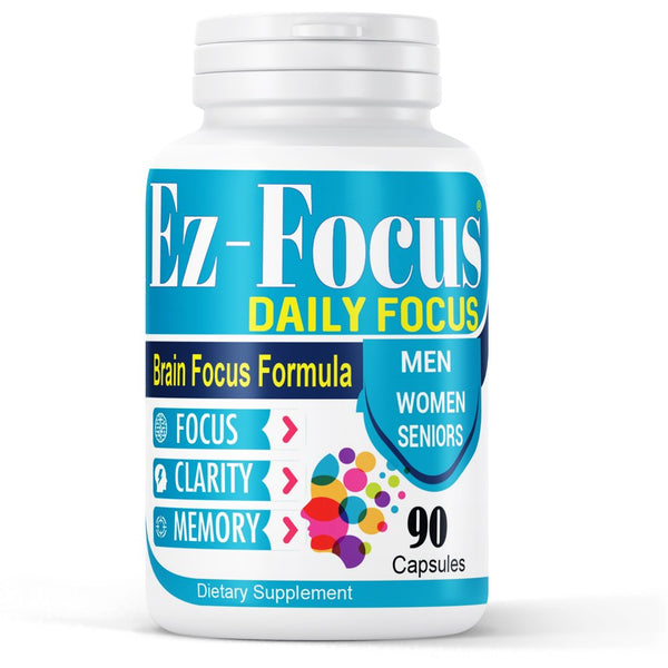 Ez-Focus Brain Supplements for Memory and Focus, Support Brain Health, Brain Focus Memory Supplements for Seniors & Adults, Brain Booster Vitamins and Supplements 90Ct Capsules
