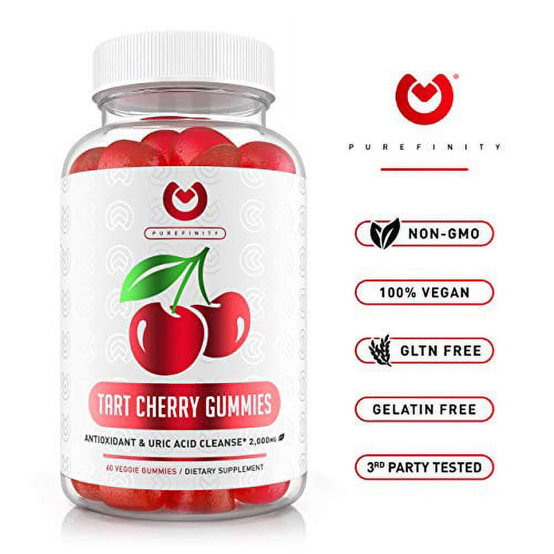 Purefinity Tart Cherry Gummies - Rawtart Cherry Extract Gummy Alternative to Tart Cherry Capsules, Juice, Pills - Advanced Uric Acid Cleanse, Powerful Antioixidant W/ Joint Support - 60 Vega