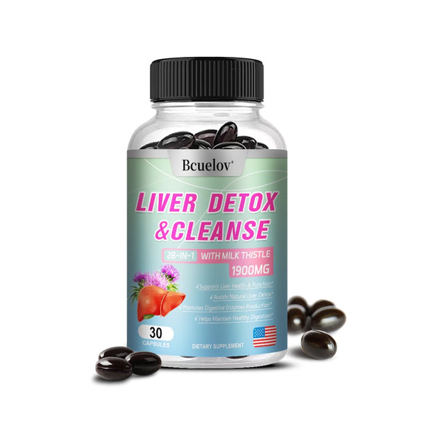 Bcuelov 28-In-1 Liver Cleanse Detox & Repair Fatty Liver Formula - Milk Thistle, Artichoke Extract, Dandelion & Apple Cider Vinegar - Liver Health Supplement Support Capsules