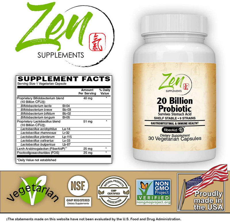 20 Billion CFU 9 Strain, Multi-Probiotic 30-Vegcaps -Sustained Release Technology, Resist Stomach Acid, Shelf Stable - Support for Healthy Digestion and Intestinal Ecology Favorable Intestinal Flora