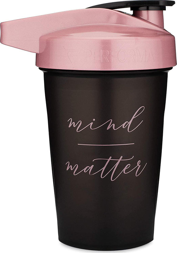20-Ounce Shaker Bottle with Action-Rod Mixer | Shaker Cups with Motivational Quotes | Protein Shaker Bottle is BPA Free and Dishwasher Safe | Mind Over Matter - Black/Rose