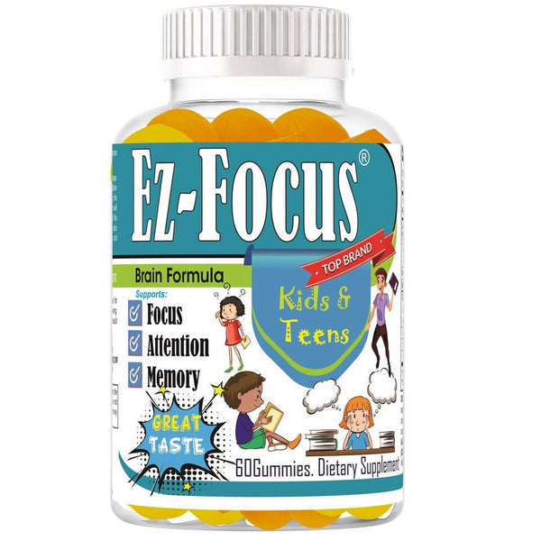 EZ Focus Brain Booster Supplement for Kids & Teens, Support Memory- 60 Gummies
