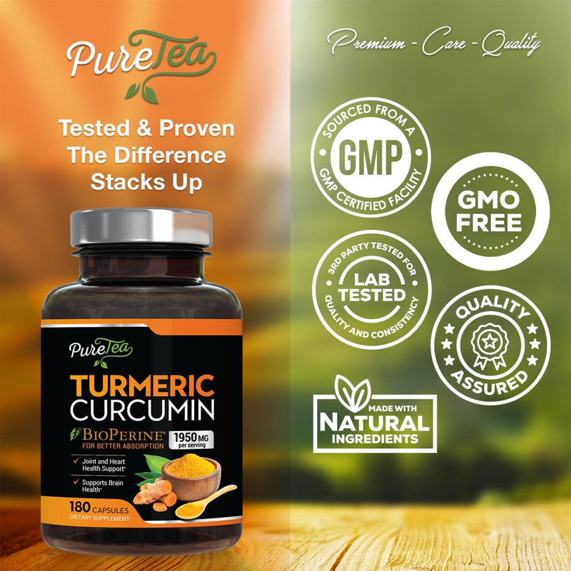 Turmeric Curcumin with Bioperine 1950Mg, 95% Standardized Curcuminoids - Black Pepper for Max Absorption, Herbal Joint Support, Nature'S Tumeric Extract Supplement Non-Gmo - 180 Capsules