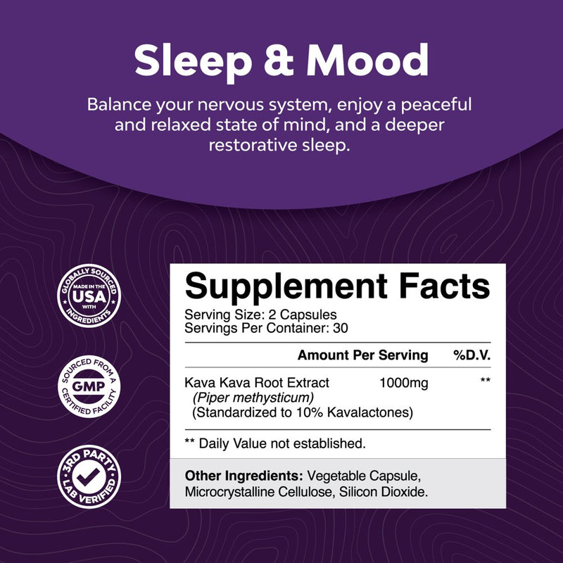 Kava Kava Mood Support Supplement - 1000Mg per Serving Kava Kava Capsules Fast Acting Mood Boost and Relaxing Supplement - Calming Kava Extract Nootropic Supplement for Focus Memory and Brain Support