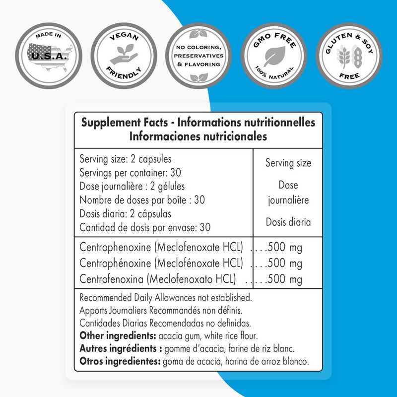Supersmart - Centrophenoxine (DMAE & Pcpa) 500 Mg per Day - Brain Antioxidant Supplement - Nootropic for Focus & Memory | Non-Gmo & Gluten Free - 60 Vegetarian Capsules