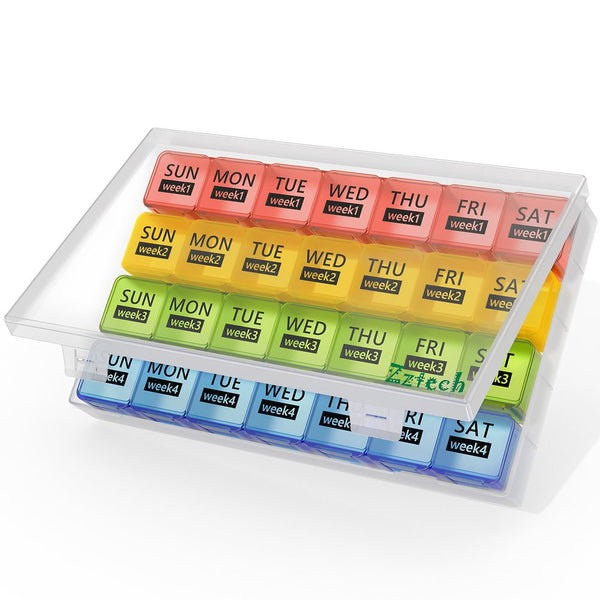 Zzteck Monthly Pill Organizer 28 Day Pill Box Organizerd by Week, Large 4 Weeks One Month Pill Cases with Dust-Proof Container for Pills/Vitamin/Fish Oil/Supplements