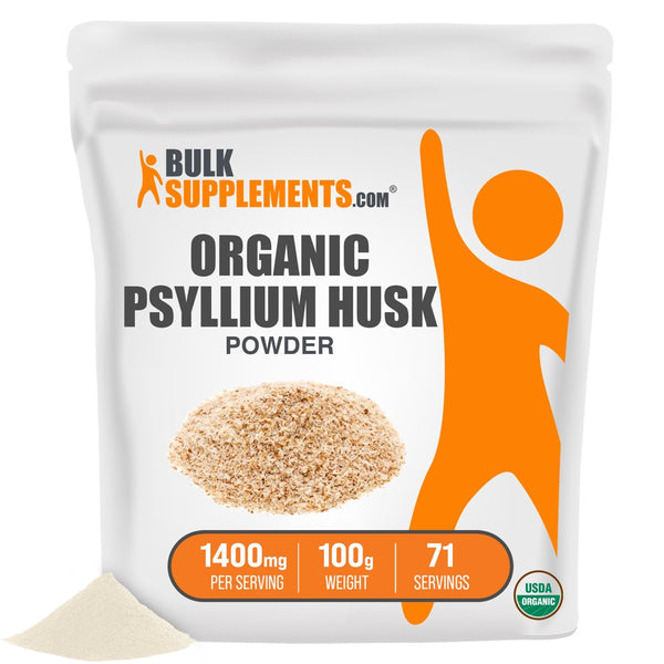 Bulksupplements.Com Organic Psyllium Husk Powder, 1400Mg - Fiber Supplement for Digestive Support (100G - 71 Servings)