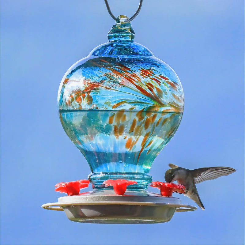 Nature'S Way Artisan Glass Gravity Hummingbird Feeder 28 Oz, Sunny Day