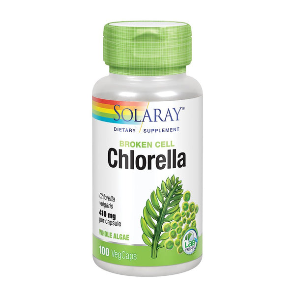 Solaray Broken Cell Chlorella 410 Mg | Nutrient-Rich Superfood W/ Naturally Occurring Protein, Vitamins, Minerals, Chlorophyll | Non-Gmo | 100 Vegcaps