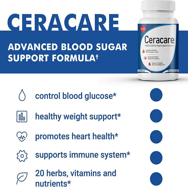 Ceracare - Advanced Blood Sugar Support Formula - White and One Size Pills for Healthy Blood Sugar Levels - Promotes Better Blood Circulation and Healthy Glucose Metabolism - 60 Capsules (1 Pack)