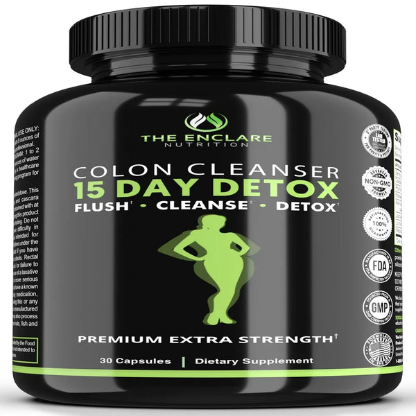Colon Cleanse Detox for Weight Loss, Extra-Strength 15 Day Detox Colon Cleanser, 30 Ct, Increase Metabolism, Supports Gut Health, Laxatives for Constipation & Bloating Relief - the Enclare Nutrition