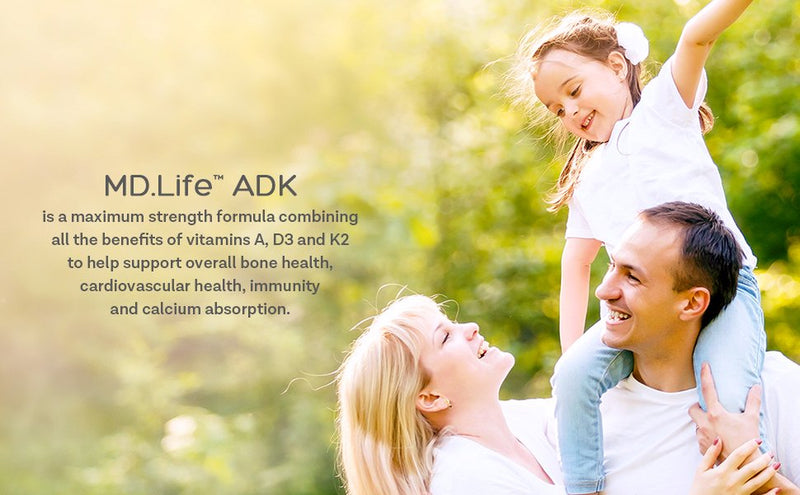 MD. Life ADK 60 Capsules a K2 D3 NON GMO, 60 Veg-Capsules