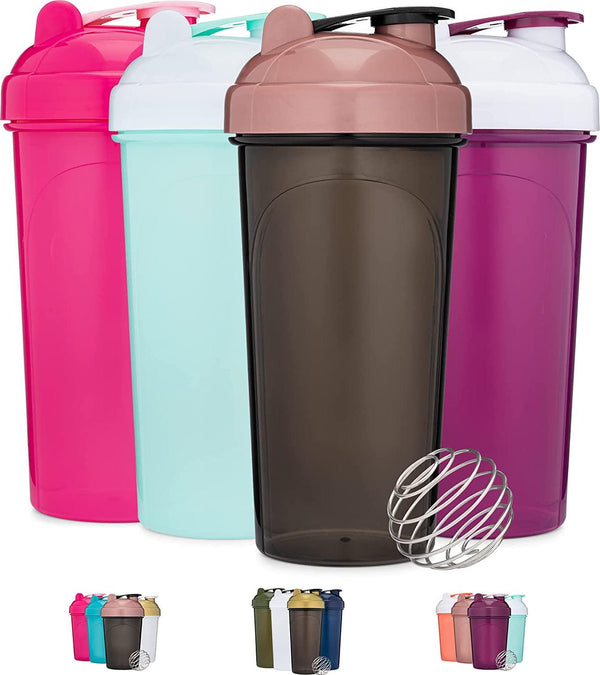 28-Ounce Shaker Bottle with Ball Whisk Mixer | Shaker Cup 4-Pack (Black/Rose, Purple/White, Pink, Mint/White) | Protein Shaker Bottle is BPA Free and Dishwasher Safe