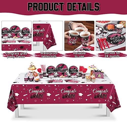 294 Pieces Graduation Party Supplies Set, Class of 2022 Graduation Decorations, Including Graduate Tableware Paper Plates Napkins Cups Plastic Tablecloth Banner Balloons Hanging Swirls (Maroon)
