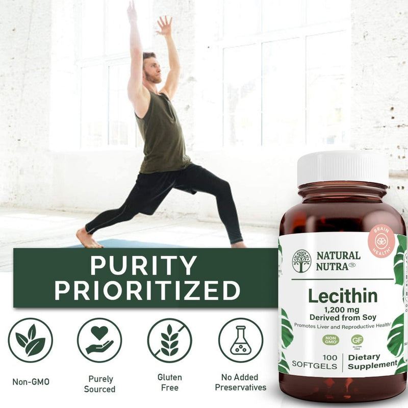 Natural Nutra Soy Lecithin, 1200 Mg Promote the Liver and Reproductive Health - 100 Softgels