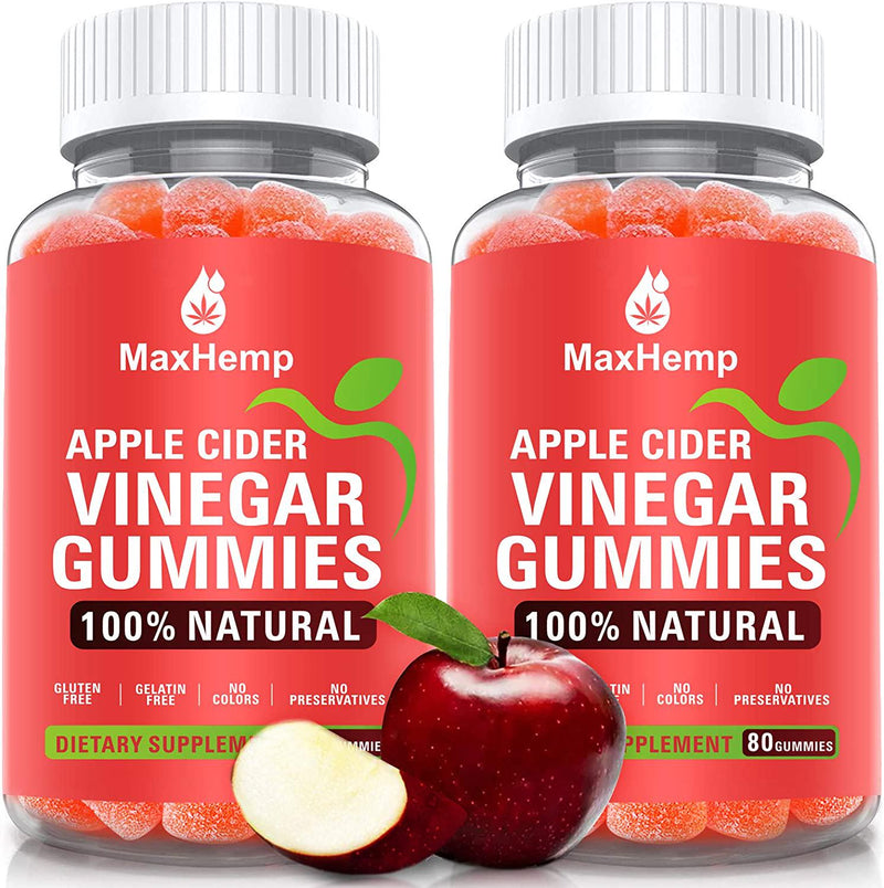 (2 Pack) 1,000mg Organic Apple Cider Vinegar Gummies with The Mother - ACV Gummy for Immune Support, Detox and Weight Loss - Vitmain B9, B12, Gluten-Free, Vegan, Non-GMO - for Adult and Kids