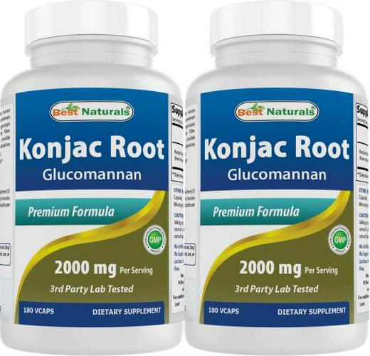 2 Pack Best Naturals Konjac Glucomannan Root 2000 mg per Serving - 180 Vegetarian Capsules
