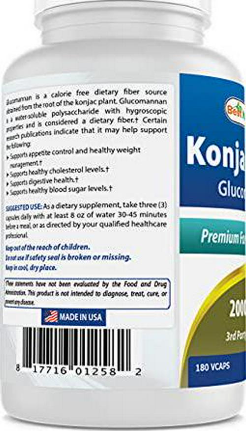 2 Pack Best Naturals Konjac Glucomannan Root 2000 mg per Serving - 180 Vegetarian Capsules