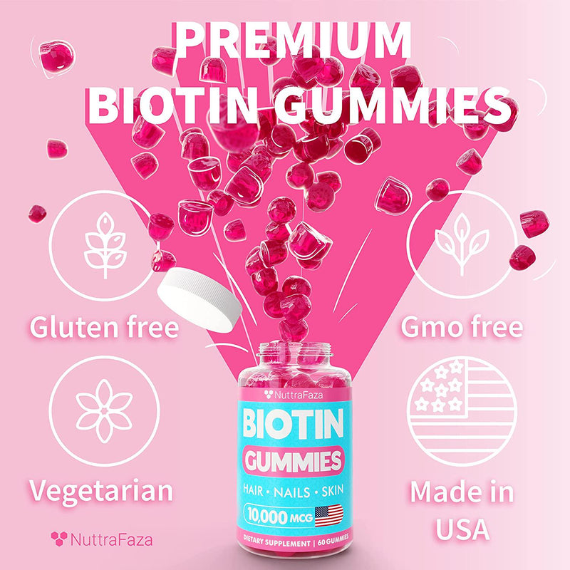 (2 Pack) Biotin 10000mcg Gummies for Healthy Hair, Skin, Nails - Vegetarian, Pectin-Based, Non-GMO - Hair Nails and Skin Vitamins for Men, Women, Kids - 120 Biotin Gummies for Hair Growth in Total