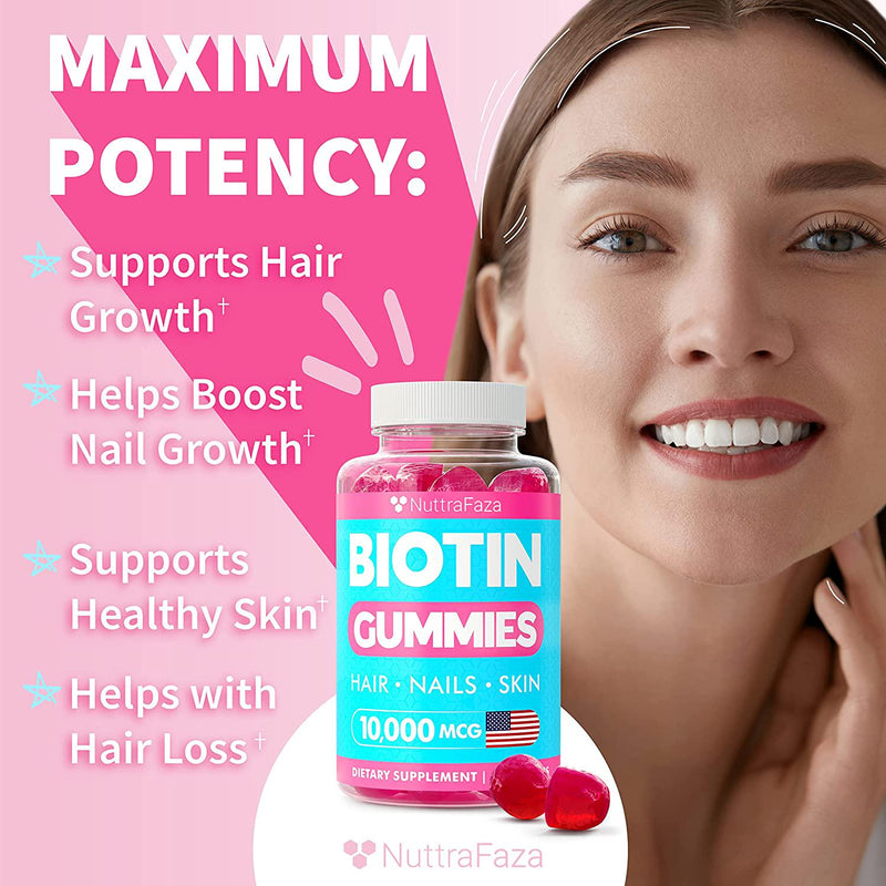 (2 Pack) Biotin 10000mcg Gummies for Healthy Hair, Skin, Nails - Vegetarian, Pectin-Based, Non-GMO - Hair Nails and Skin Vitamins for Men, Women, Kids - 120 Biotin Gummies for Hair Growth in Total