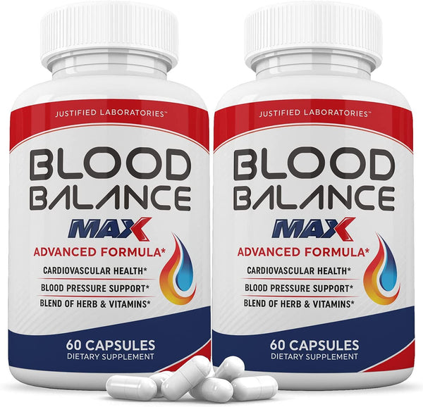 (2 Pack) Blood Balance Advanced Max Formula All Natural Blood Pressure Sugar Support Supplement Pills 120 Capsules