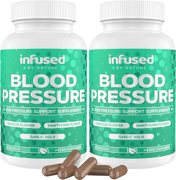 (2-Pack) Blood Pressure Support Supplement - Premium Herbal Blend Monitors Cardiovascular and Circulatory Health - Hawthorn, Olive Leaf and Hibiscus. Use High Blood Pressure Machine 120 Pills.