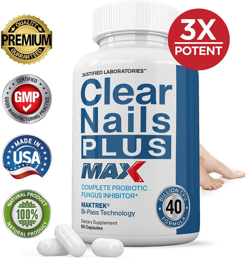 (2 Pack) Clear Nails Plus Max Pills 40 Billion CFU Probiotic Supports Strong Healthy Hair Skin Nails 120 Capsules