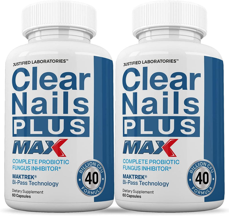 (2 Pack) Clear Nails Plus Max Pills 40 Billion CFU Probiotic Supports Strong Healthy Hair Skin Nails 120 Capsules