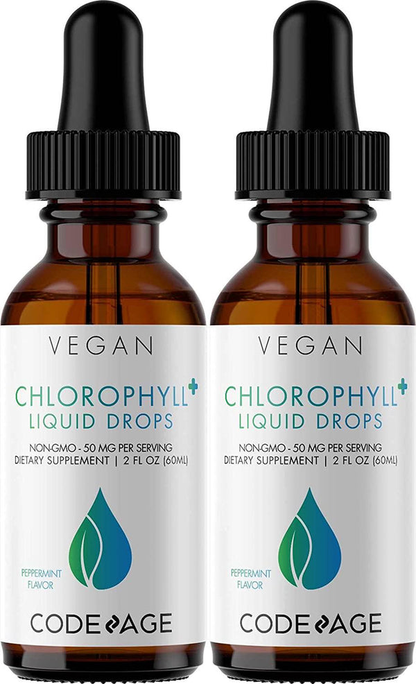 (2-Pack) Codeage Chlorophyll Liquid Drops - Vegan Liquid Chlorophyll Water Supplements - Certified Organic Vegetable Glycerin - Chlorophyll Supplement Organic Peppermint Oil Flavor Clorofila - 120ml