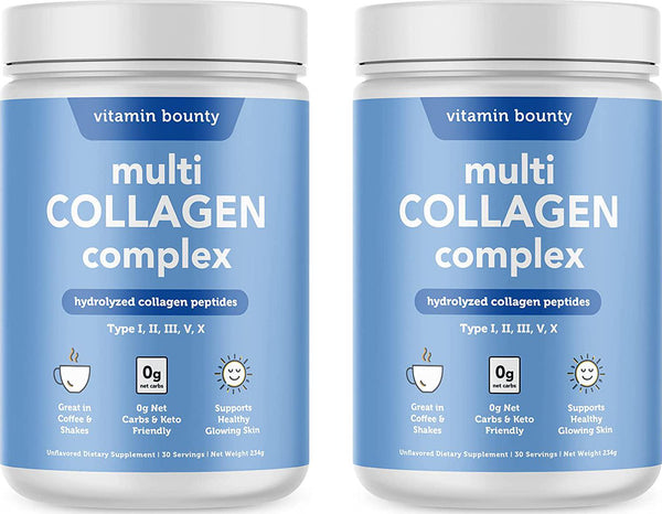 (2 Pack) Multi Collagen Powder - Ultra Pure Hydrolyzed Collagen Peptides - Type I,II,III,V and X - 0g net Carbs, Vitamin Bounty