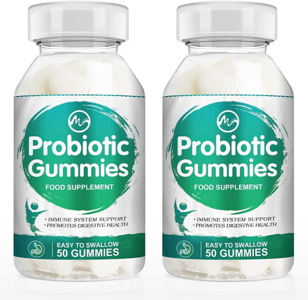 (2 Pack) Probiotic Gummies, Natural Flavor Probiotic Gummy Dietary Supplement for Kids/Adults 100 Count, Promotes Gut Digestive Health and Immune System, Non-GMO Gluten-Free Organic Vegan