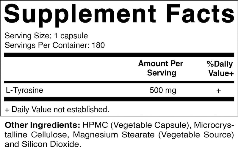 2 Pack - Vitamatic L-Tyrosine 500 mg 180 Veg Capsules - Supports Mental Clarity Promotes Alertness Boosts Energy