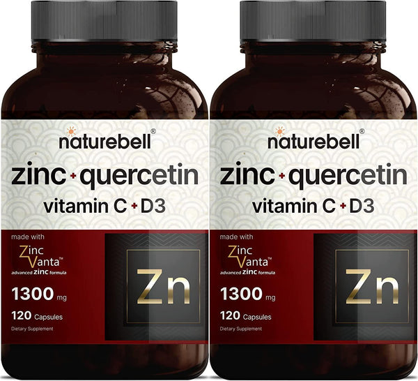 2 Pack Zinc 50mg (Zinc Supplement with Vitamin C), 180 Capsules, Strongly Support Immune System and Antioxidant, Non-GMO and Made in USA