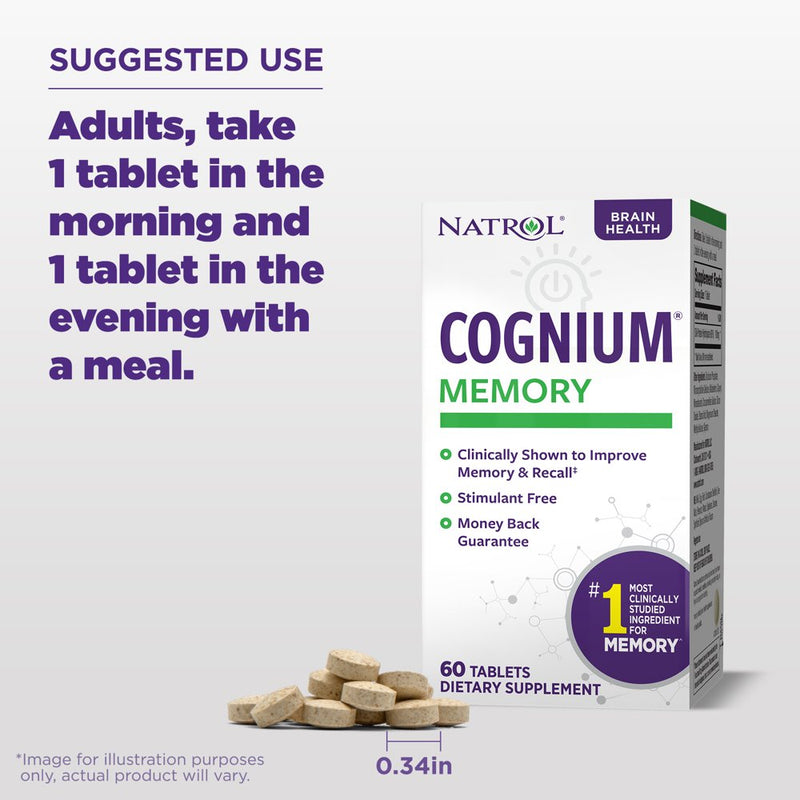 Natrol Cognium Memory Tablets, Brain Health Support Supplement, 100Mg, 60 Count