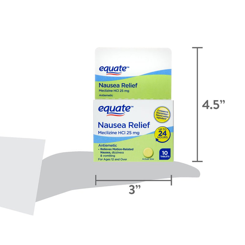 Equate Nausea Relief Meclizine Hcl Tablets, 25 Mg, 10 Count