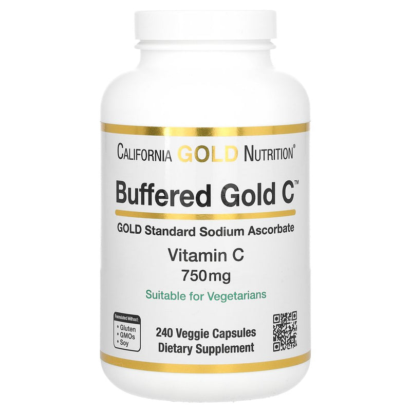 Buffered Gold C by California Gold Nutrition - Non-Acidic Vitamin C Supplement - Immune Support & Seasonal Wellness - Vegetarian Friendly - Gluten Free, Non-Gmo - 750 Mg - 240 Veggie Capsules
