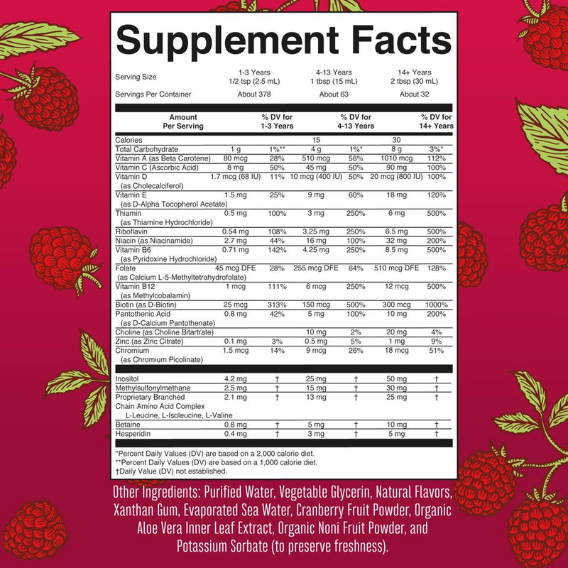 Multivitamin Multimineral for Women & Men by Maryruth'S | No Added Sugar | Vegan Liquid Vitamins for Adults & Kids | Immune Support, Bone Health, Energy Drink | Raspberry Flavor | 32 Fl Oz