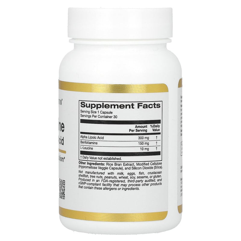 California Gold Nutrition Benfotiamine + Alpha Lipoic Acid, 30 Veggie Capsules