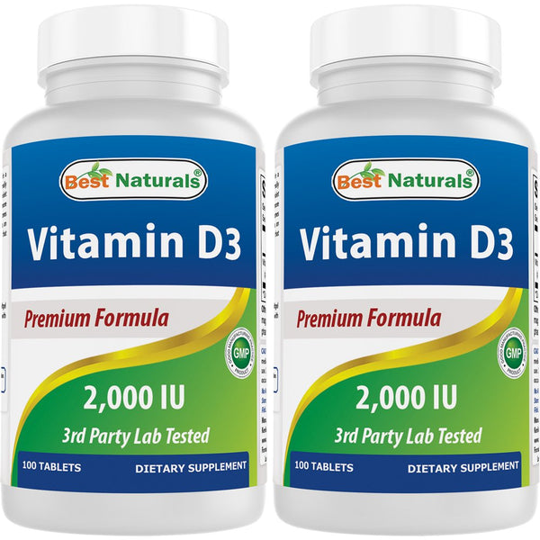 2 Pack Best Naturals Vitamin D3 Supplement 50 Mcg (2,000 IU) 100 Tablets | Support Immune Health, Strong Bones and Teeth, & Muscle Function
