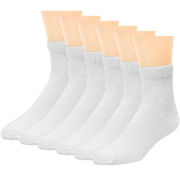 6-Pack Diabetic Socks Physicians Approved Socks for Men Women Legs Blood Circulatory Problems, Diabetes, Edema, Neuropathy, Quarter Size 9-11 White