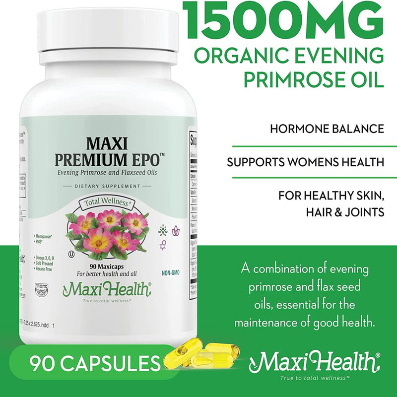 Organic Evening Primrose Oil Capsules 1500Mg - EPO Gamma Linolenic Acid Supplement - Hormone Balance for Women - PMS & Hot Flashes Menopause Relief - GLA Hormonal Acne Supplements, 90 Count 90 Count (Pack of 1)